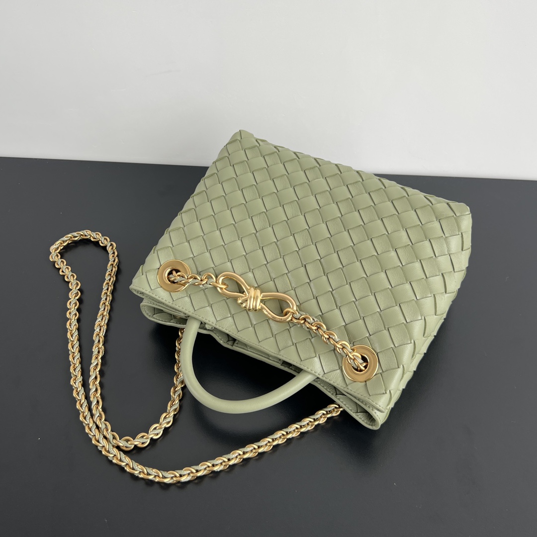 Small Andiamo Intrecciato Leather Top Handle Bag Bean Green